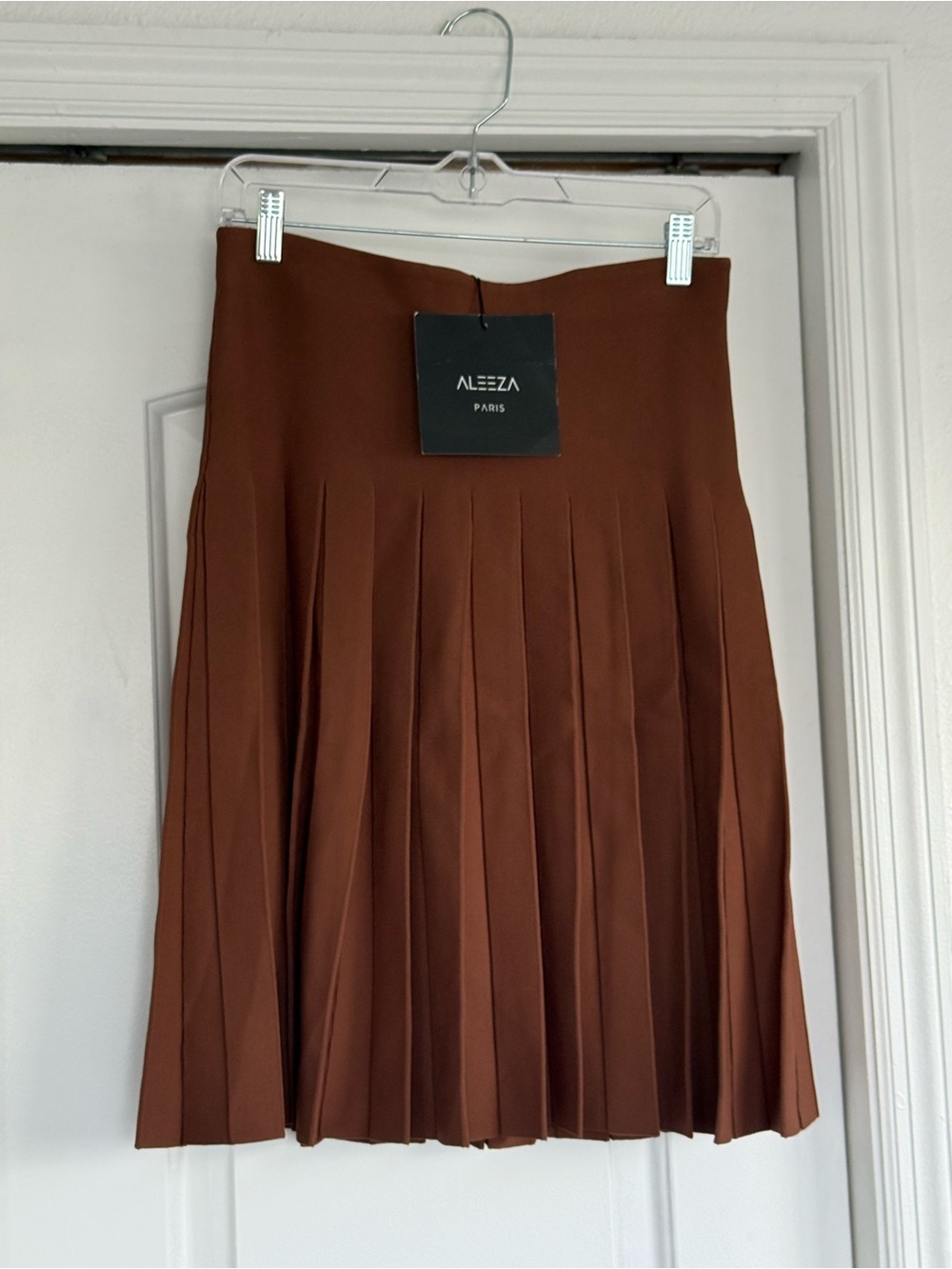Aleeza Paris Women's Midi Pleated Skirt in Chestnut Brown